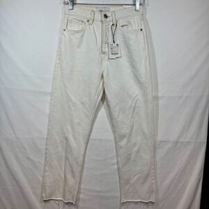 Zara‎ White Denim Jeans Raw Hem High Rise Straight Leg Crop Size US 2 EU 34 NWT